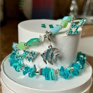 Bomb Party Retro 3 Bracelet Stack with Diamond CZ Removable Fish Charm